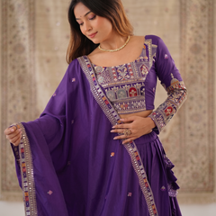 Embroidered Semi Stitched Lehenga Choli (Purple)