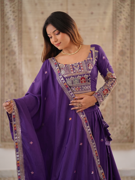 Embroidered Semi Stitched Lehenga Choli (Purple)
