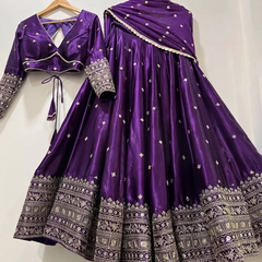 Embroidered Semi Stitched Lehenga Choli (Purple)