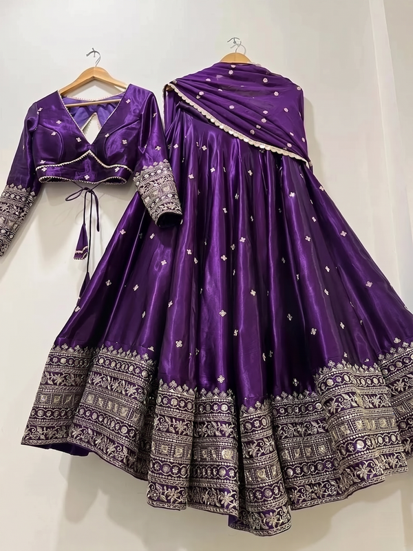 Embroidered Semi Stitched Lehenga Choli (Purple)