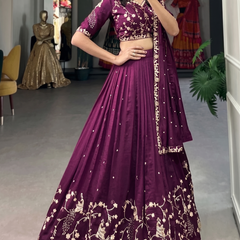 Embroidered Semi Stitched Lehenga Choli (Purple)