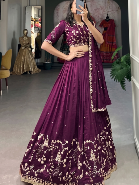 Embroidered Semi Stitched Lehenga Choli (Purple)