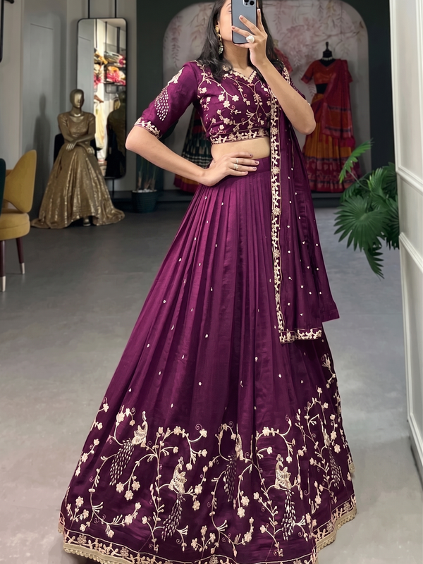 Embroidered Semi Stitched Lehenga Choli (Purple)