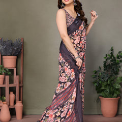 Black Moss Satin Digital Print Saree