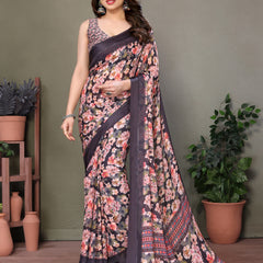 Black Moss Satin Digital Print Saree