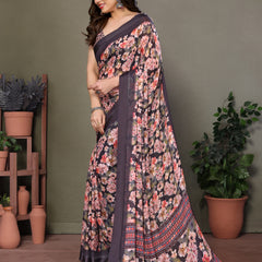 Black Moss Satin Digital Print Saree