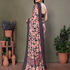 Black Moss Satin Digital Print Saree