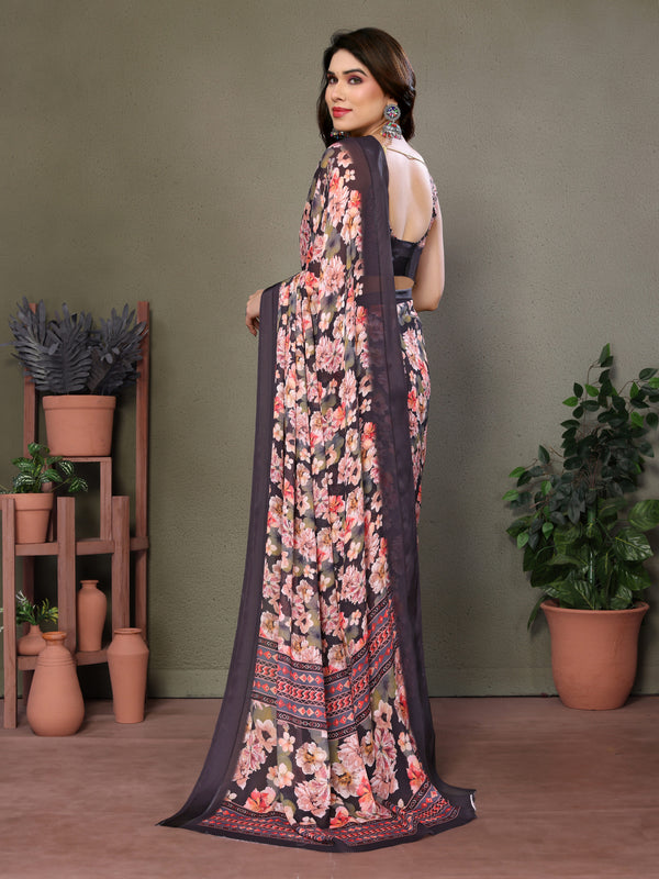 Black Moss Satin Digital Print Saree