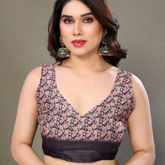 Black Moss Satin Digital Print Saree