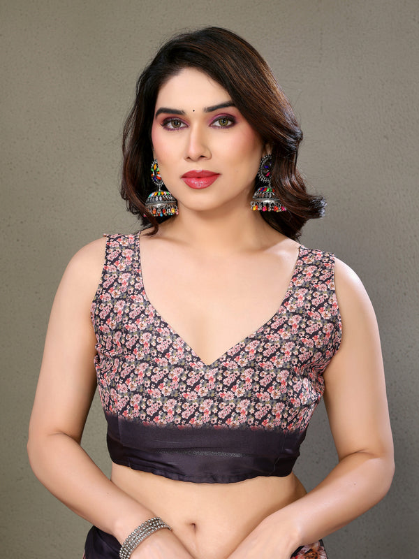 Black Moss Satin Digital Print Saree