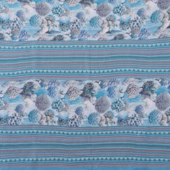 Blue Moss Satin Digital Print Saree