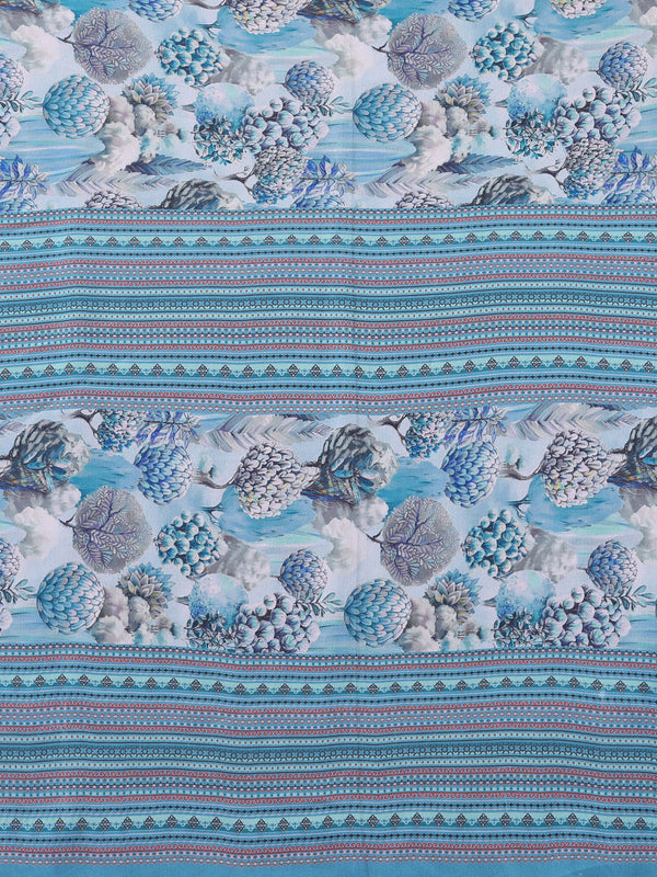 Blue Moss Satin Digital Print Saree