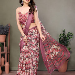 Rose Gold Moss Satin Print Saree