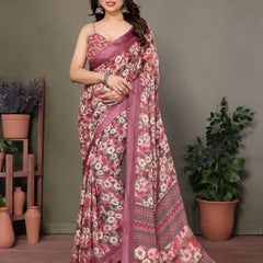Rose Gold Moss Satin Print Saree