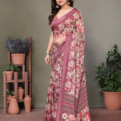 Rose Gold Moss Satin Print Saree