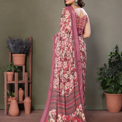 Rose Gold Moss Satin Print Saree