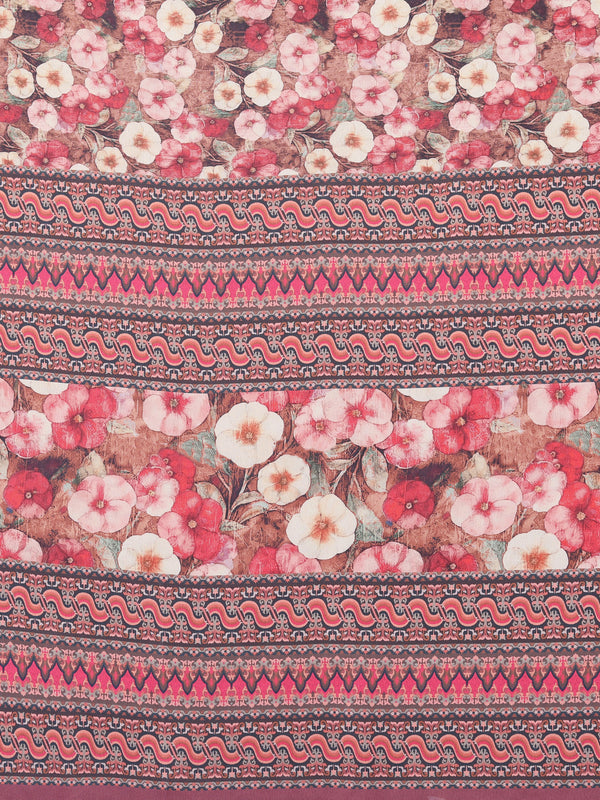 Rose Gold Moss Satin Print Saree