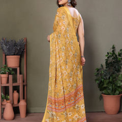 Yellow Moss Satin Digital Print Saree