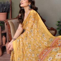 Yellow Moss Satin Digital Print Saree