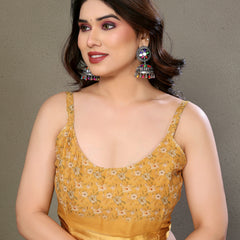 Yellow Moss Satin Digital Print Saree