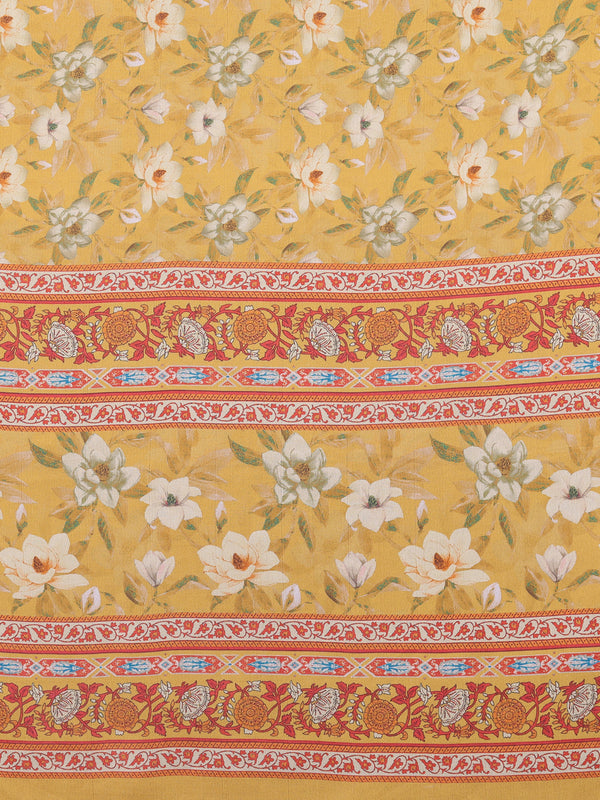Yellow Moss Satin Digital Print Saree