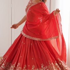 Embroidered Semi Stitched Lehenga Choli (Red)
