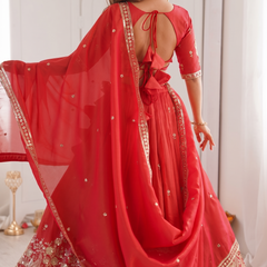 Embroidered Semi Stitched Lehenga Choli (Red)
