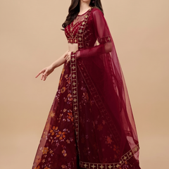 Embroidered Semi Stitched Lehenga Choli (Red)