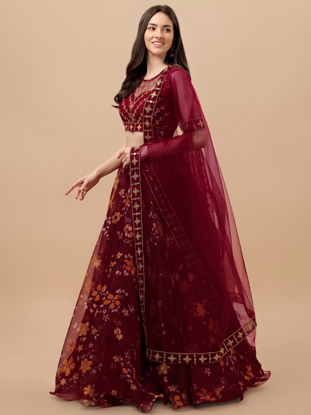 Embroidered Semi Stitched Lehenga Choli (Red)