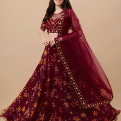 Embroidered Semi Stitched Lehenga Choli (Red)