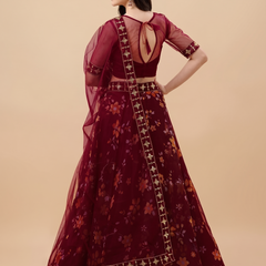 Embroidered Semi Stitched Lehenga Choli (Red)