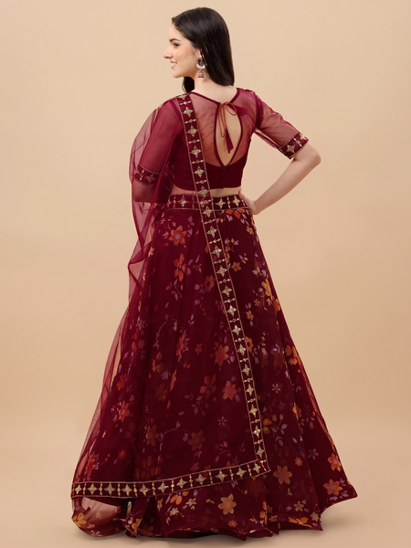 Embroidered Semi Stitched Lehenga Choli (Red)
