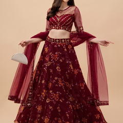 Embroidered Semi Stitched Lehenga Choli (Red)
