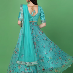 Printed Semi Stitched Lehenga Choli (Light Blue)