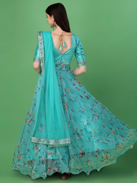 Printed Semi Stitched Lehenga Choli (Light Blue)