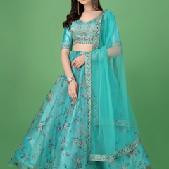 Printed Semi Stitched Lehenga Choli (Light Blue)