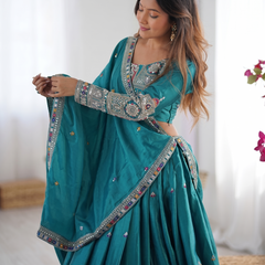 Embroidered Semi Stitched Lehenga Choli (Rama)