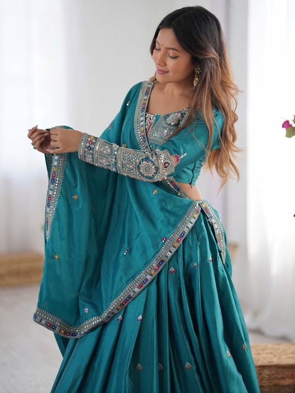 Embroidered Semi Stitched Lehenga Choli (Rama)