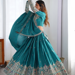 Embroidered Semi Stitched Lehenga Choli (Rama)