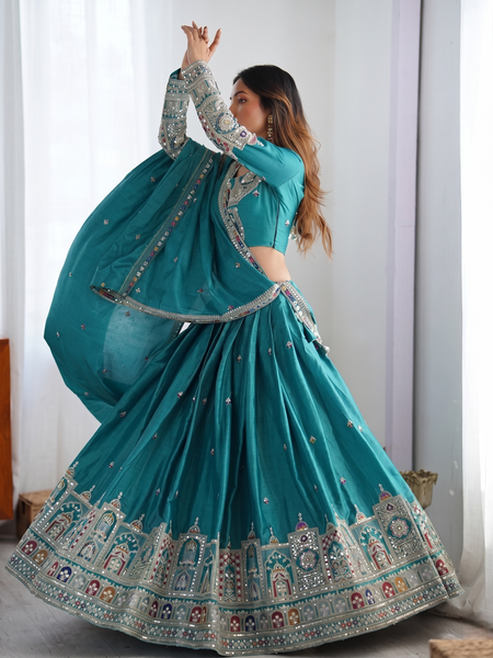 Embroidered Semi Stitched Lehenga Choli (Rama)