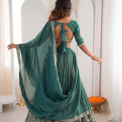 Embroidered Semi Stitched Lehenga Choli (Teal Green)