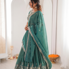 Embroidered Semi Stitched Lehenga Choli (Teal Green)