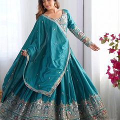 Embroidered Semi Stitched Lehenga Choli (Rama)