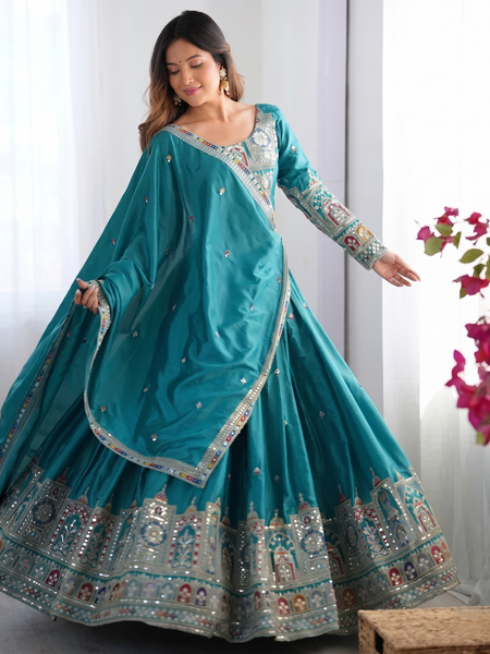 Embroidered Semi Stitched Lehenga Choli (Rama)