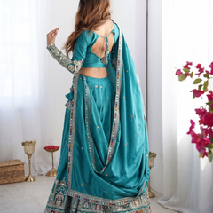 Embroidered Semi Stitched Lehenga Choli (Rama)