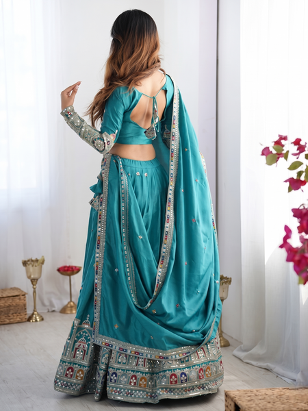 Embroidered Semi Stitched Lehenga Choli (Rama)