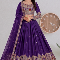 Embroidered Party Wear Semi-Stitched  Lehenga Choli Set (Wine)