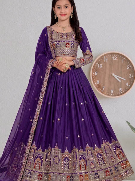 Embroidered Party Wear Semi-Stitched  Lehenga Choli Set (Wine)