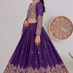 Embroidered Party Wear Semi-Stitched  Lehenga Choli Set (Wine)