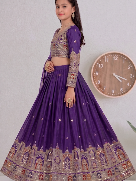 Embroidered Party Wear Semi-Stitched  Lehenga Choli Set (Wine)